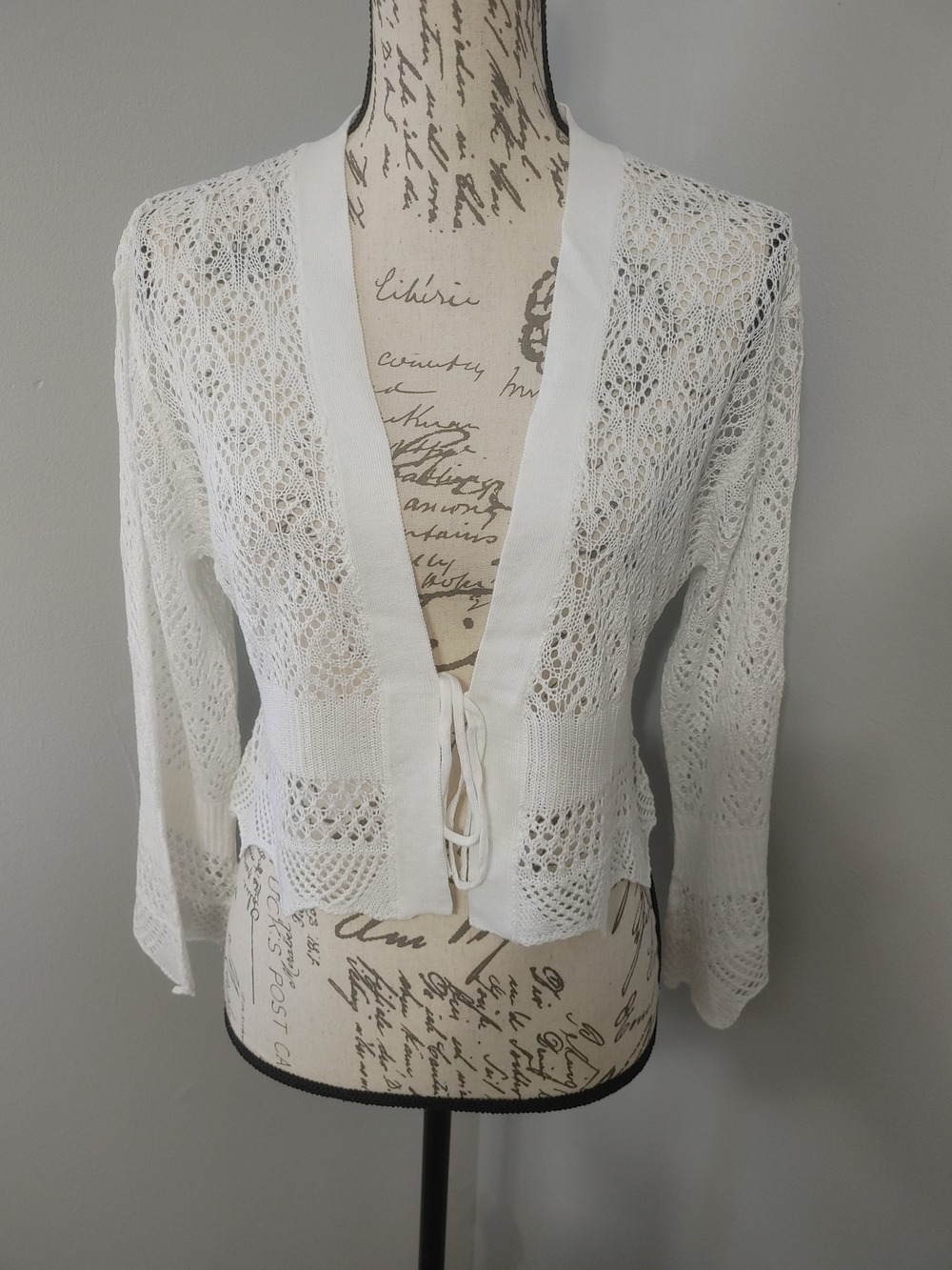 Women's Sweet Kizz White Openwork Tie-Front Knit Fairycore Cardigan L
